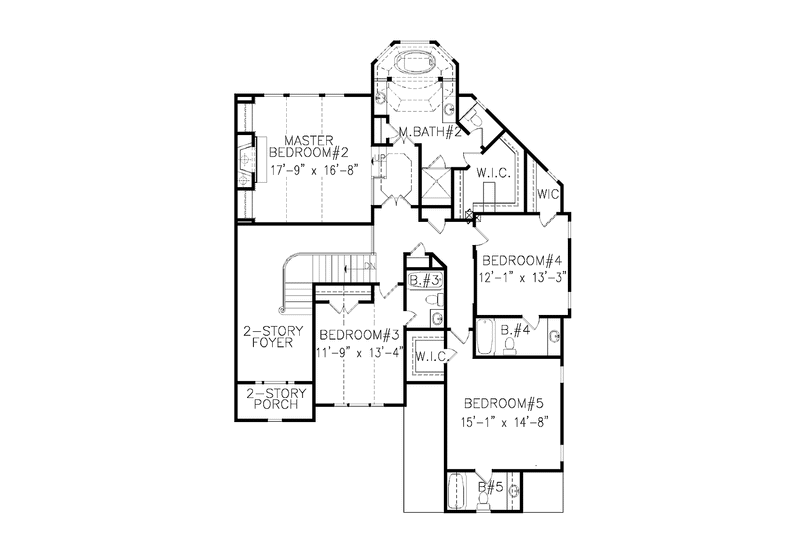 House Blueprint - Floor Plan - Upper Floor for Traditional House Plan #54-331 - 5 bed, 5.5 bath