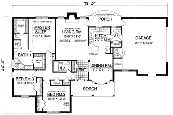 Floor Plan - Main Floor for Traditional House Plan #40-334 - 3 bed, 2 bath
