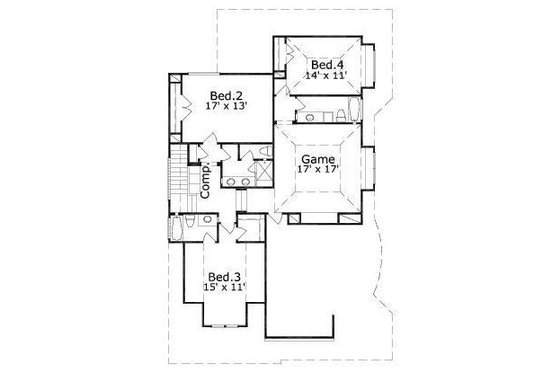 Floor Plan - Upper Floor for European House Plan #411-867 - 5 bed, 4.5 bath