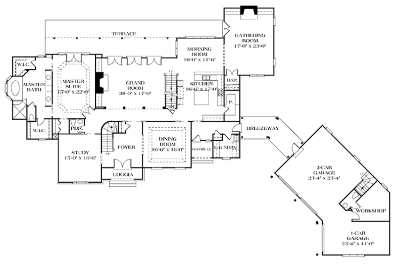 Dream House Plan - Floor Plan - Main Floor for Country House Plan #453-239 - 5 bed, 4 bath