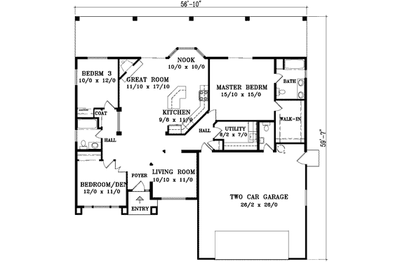 Floor Plan - Main Floor for Adobe / Southwestern House Plan #1-625 - 3 bed, 2.5 bath