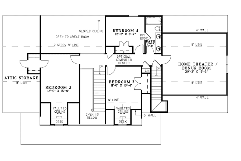 Architectural House Design - Floor Plan - Upper Floor for Country House Plan #17-2776 - 4 bed, 2.5 bath