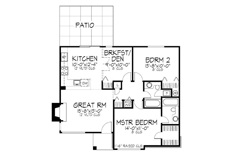 Architectural House Design - Floor Plan - Main Floor for Ranch House Plan #320-727 - 2 bed, 2 bath