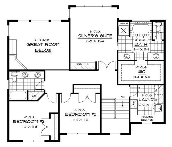 Architectural House Design - European Floor Plan - Upper Floor Plan #51-630