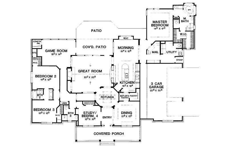Architectural House Design - Floor Plan - Main Floor for Country House Plan #472-207 - 4 bed, 3 bath