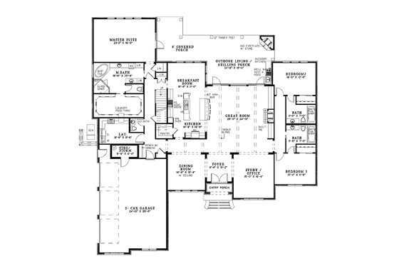 Floor Plan - Main Floor for European House Plan #17-3351 - 3 bed, 3.5 bath