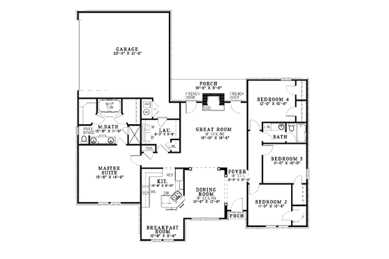 Floor Plan - Main Floor for Ranch House Plan #17-3173 - 4 bed, 2 bath