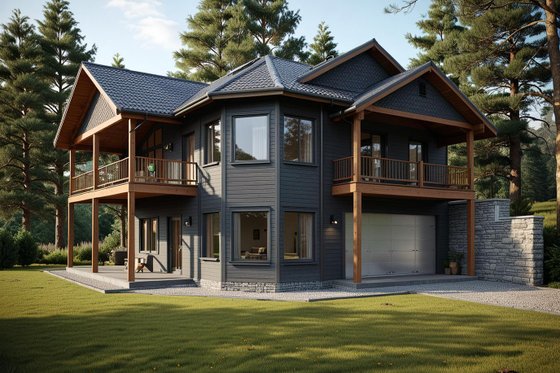 Exterior - Front Elevation for Modern House Plan #117-431 - 2 bed, 2 bath