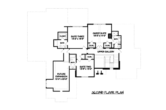Floor Plan - Upper Floor for European House Plan #413-860 - 4 bed, 4.5 bath