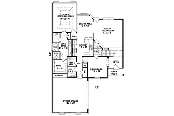 Floor Plan - Main Floor for European House Plan #81-750 - 3 bed, 2.5 bath