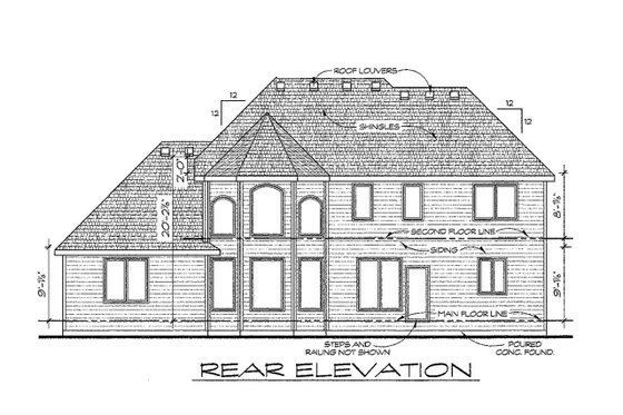Exterior - Rear Elevation for Traditional House Plan #20-1824 - 4 bed, 4 bath