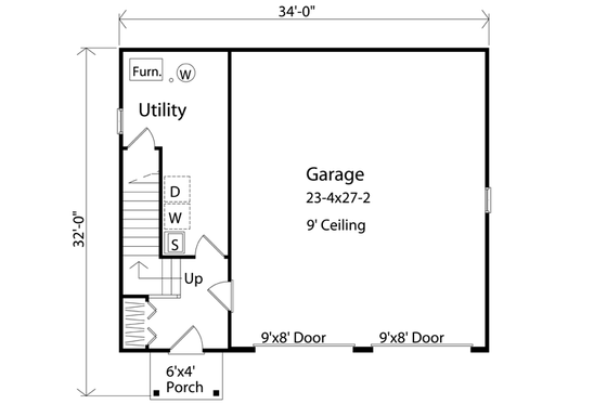 Floor Plan - Main Floor for Colonial House Plan #22-433 - 2 bed, 1 bath