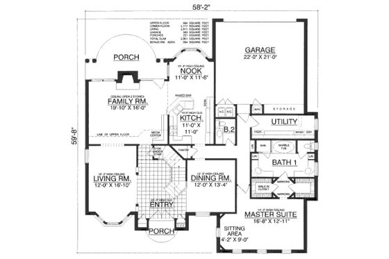 Floor Plan - Main Floor for European House Plan #40-437 - 3 bed, 3.5 bath
