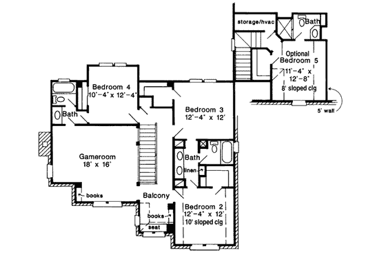 Floor Plan - Upper Floor for European House Plan #410-409 - 5 bed, 4.5 bath