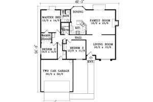 Floor Plan - Main Floor for Ranch House Plan #1-1267 - 3 bed, 2 bath