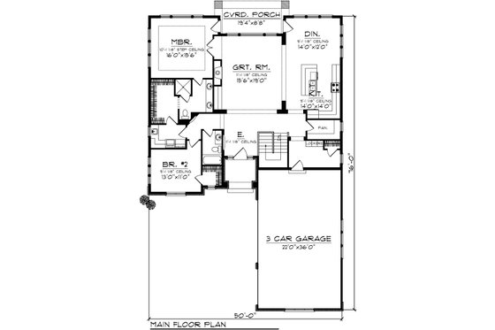 Floor Plan - Main Floor for Ranch House Plan #70-1096 - 2 bed, 2 bath