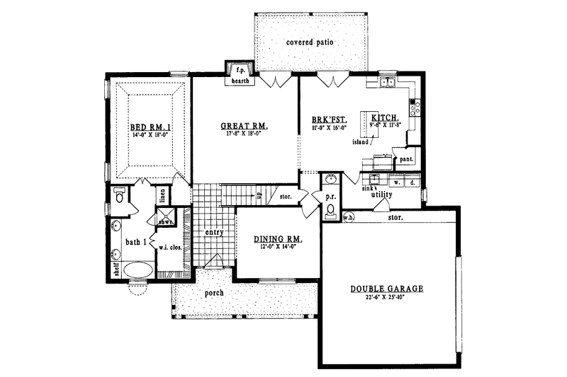 Home Plan - Floor Plan - Main Floor for Traditional House Plan #42-504 - 4 bed, 2.5 bath
