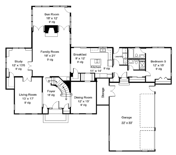House Design - Colonial Floor Plan - Main Floor Plan #320-896