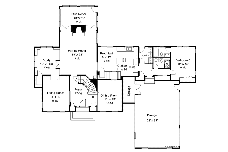 Home Plan - Floor Plan - Main Floor for Colonial House Plan #320-896 - 5 bed, 5 bath