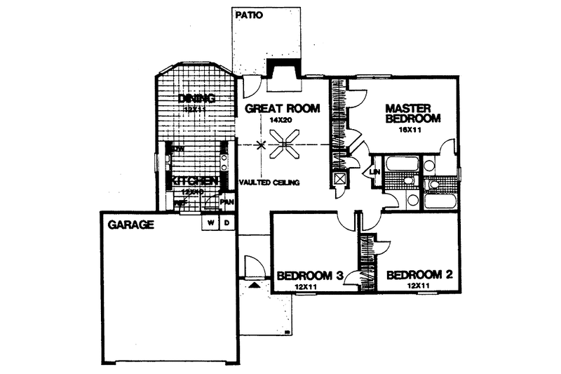 House Blueprint - Floor Plan - Main Floor for Ranch House Plan #30-217 - 3 bed, 2 bath