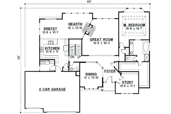 Floor Plan - Main Floor for European House Plan #67-714 - 4 bed, 3 bath