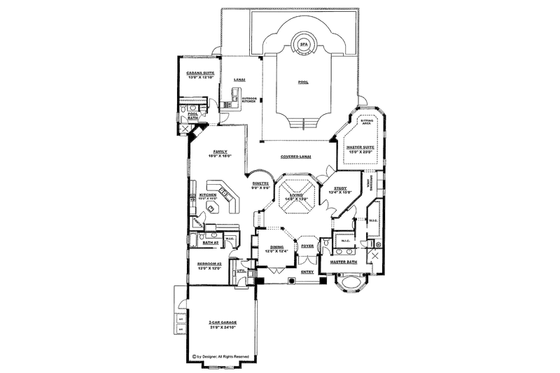 Home Plan - Floor Plan - Main Floor for Mediterranean House Plan #1017-21 - 2 bed, 3 bath