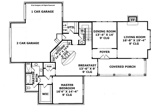Architectural House Design - Colonial Floor Plan - Main Floor Plan #952-200