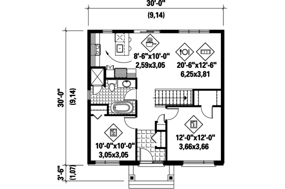 Floor Plan - Main Floor for Contemporary House Plan #25-4271 - 2 bed, 1 bath