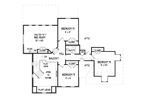 Floor Plan - Upper Floor for European House Plan #424-231 - 4 bed, 2.5 bath
