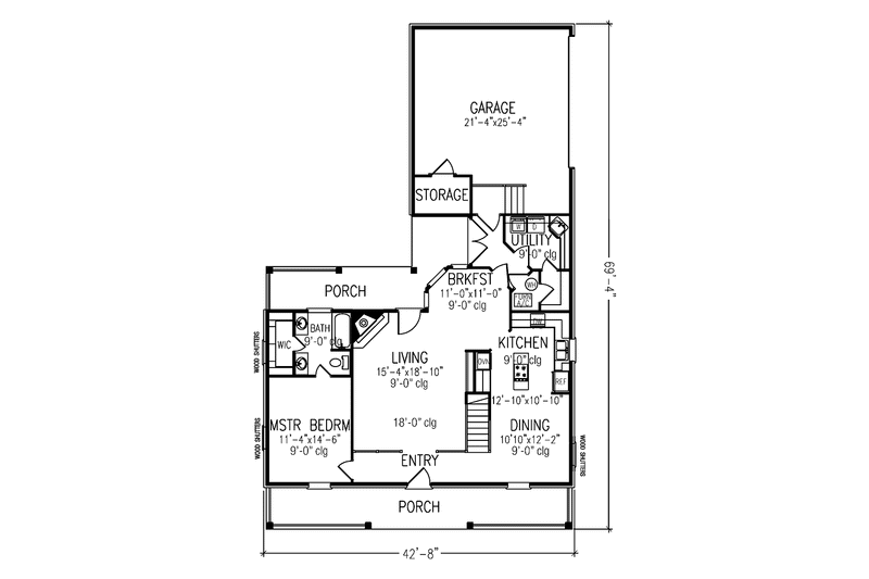 Home Plan - Floor Plan - Main Floor for Traditional House Plan #45-491 - 3 bed, 2 bath