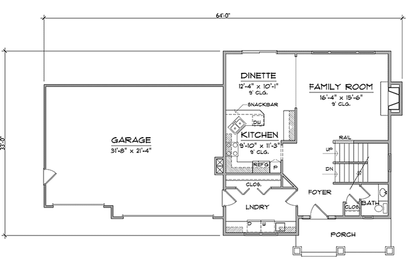 House Blueprint - Floor Plan - Main Floor for Prairie House Plan #981-12 - 3 bed, 2.5 bath