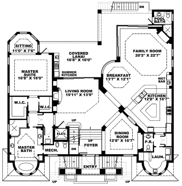 House Design - Mediterranean Floor Plan - Main Floor Plan #1017-111