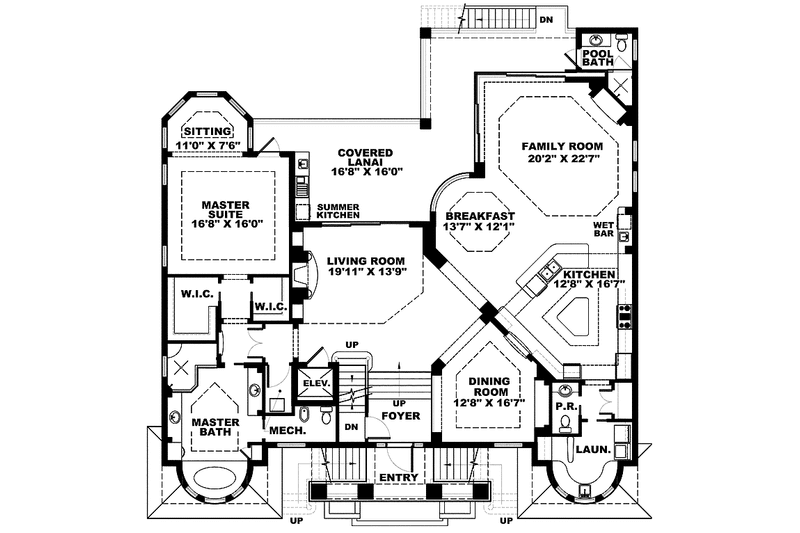 Architectural House Design - Floor Plan - Main Floor for Mediterranean House Plan #1017-111 - 4 bed, 5.5 bath