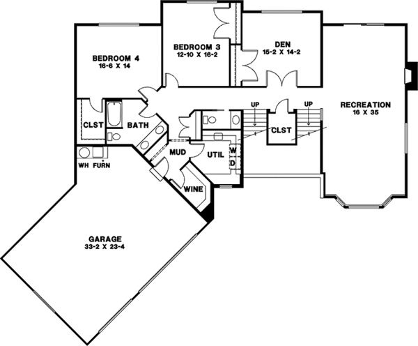 Architectural House Design - Traditional Floor Plan - Lower Floor Plan #966-20