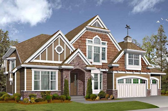 Exterior - Front Elevation 3 for Craftsman House Plan #132-455 - 5 bed, 3.5 bath