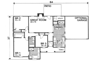 Floor Plan - Main Floor for Ranch House Plan #30-131 - 3 bed, 2 bath