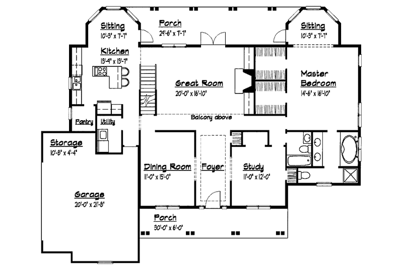 Architectural House Design - Floor Plan - Main Floor for Country House Plan #1051-19 - 3 bed, 3 bath