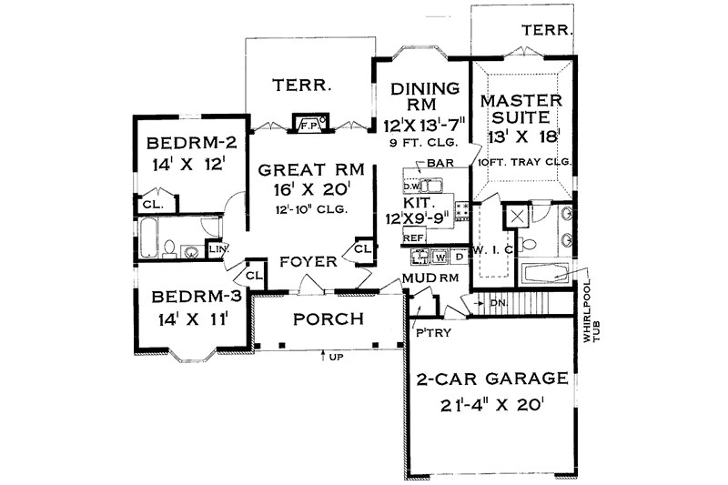 Dream House Plan - Floor Plan - Main Floor for Ranch House Plan #3-229 - 3 bed, 2 bath
