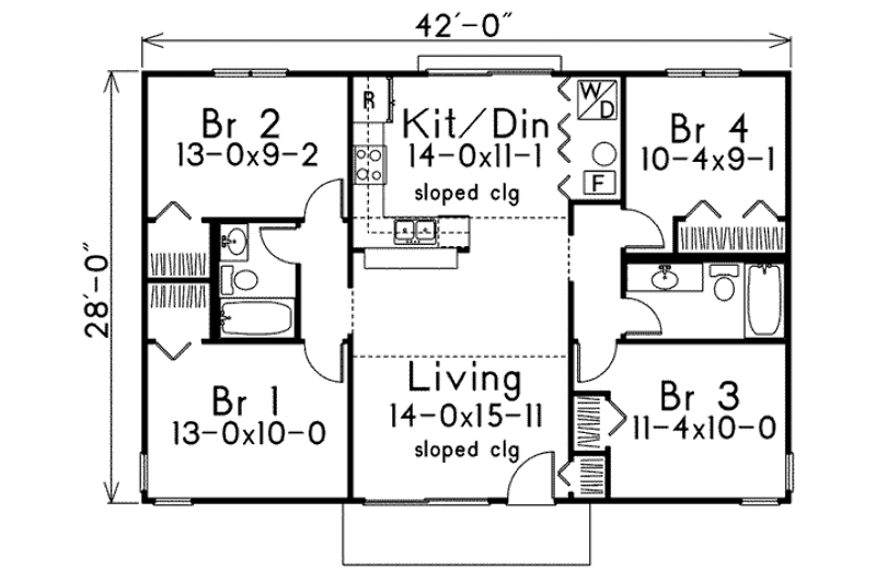Dream House Plan - Floor Plan - Main Floor for Contemporary House Plan #57-486 - 4 bed, 2 bath
