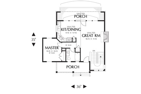 Main Level floor plan - 1400 square foot cottage