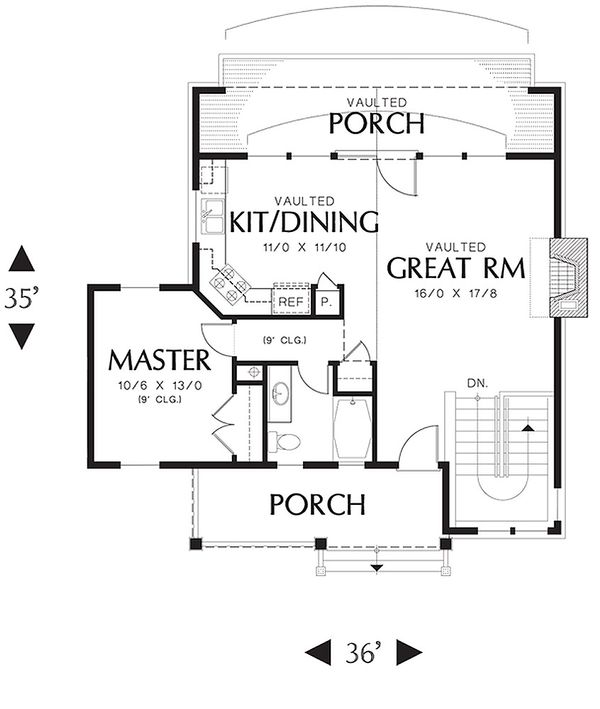 Main Level floor plan - 1400 square foot cottage