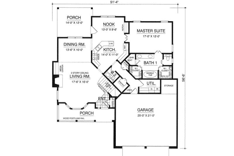 Home Plan - Floor Plan - Main Floor for Country House Plan #40-329 - 3 bed, 2.5 bath