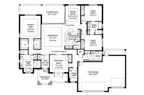 Floor Plan - Main Floor for Beach House Plan #938-83 - 4 bed, 3 bath