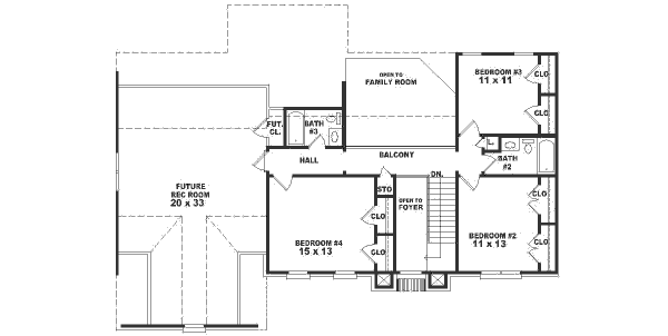 Traditional Floor Plan - Upper Floor Plan #81-491