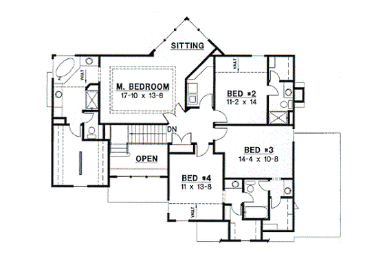 Floor Plan - Upper Floor for European House Plan #67-538 - 4 bed, 3.5 bath