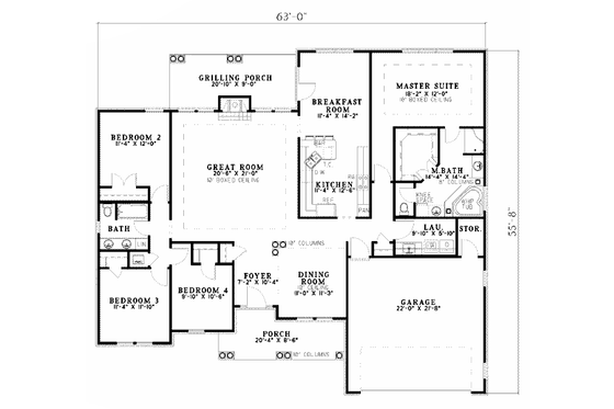 Floor Plan - Main Floor for Traditional House Plan #17-456 - 4 bed, 2 bath