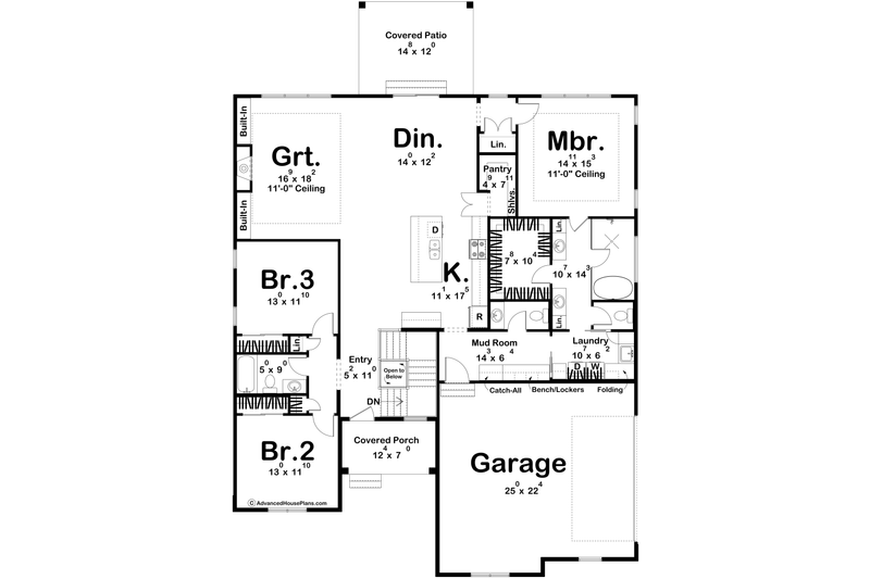 House Blueprint - Floor Plan - Main Floor for Modern House Plan #455-421 - 3 bed, 2.5 bath