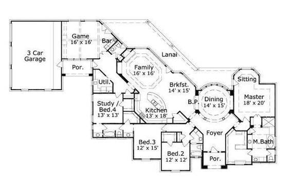 Floor Plan - Main Floor for European House Plan #411-297 - 4 bed, 3 bath