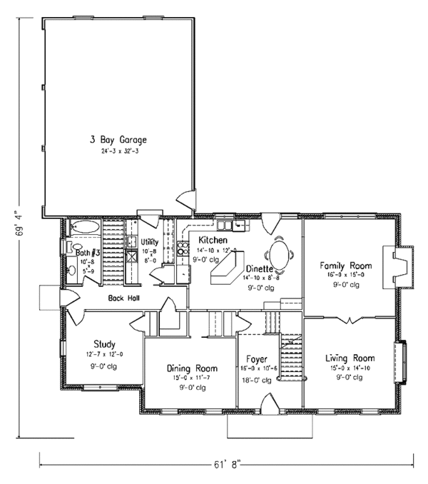 Architectural House Design - Colonial Floor Plan - Main Floor Plan #994-2