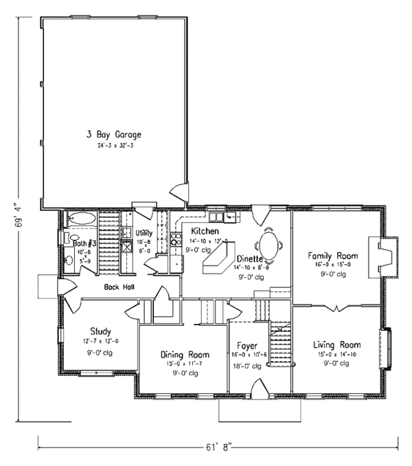 Home Plan - Colonial Floor Plan - Main Floor Plan #994-2